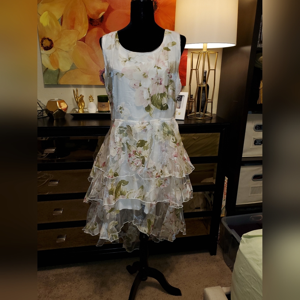 NWT Beige & Green Floral Vintage Fit and Flare Dress Size XXL or US 10